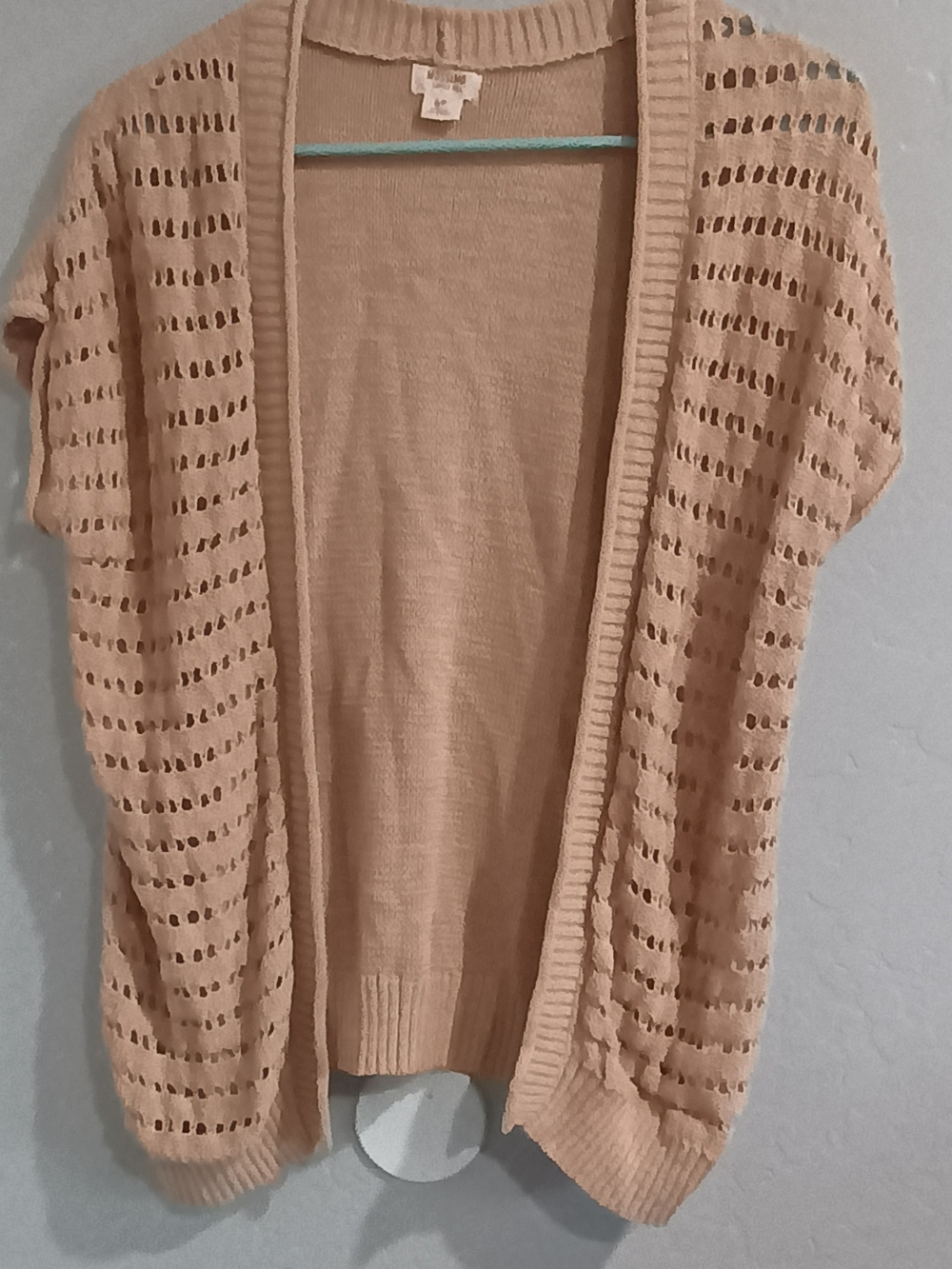 Mossimo Supply Co. Tan Open-Knit Short Sleeve Cardigan